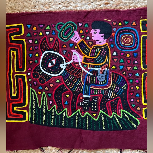 Kuna Mola Textile Panama authentic hand stitched appliqué embroidery cowboy - Picture 4 of 13